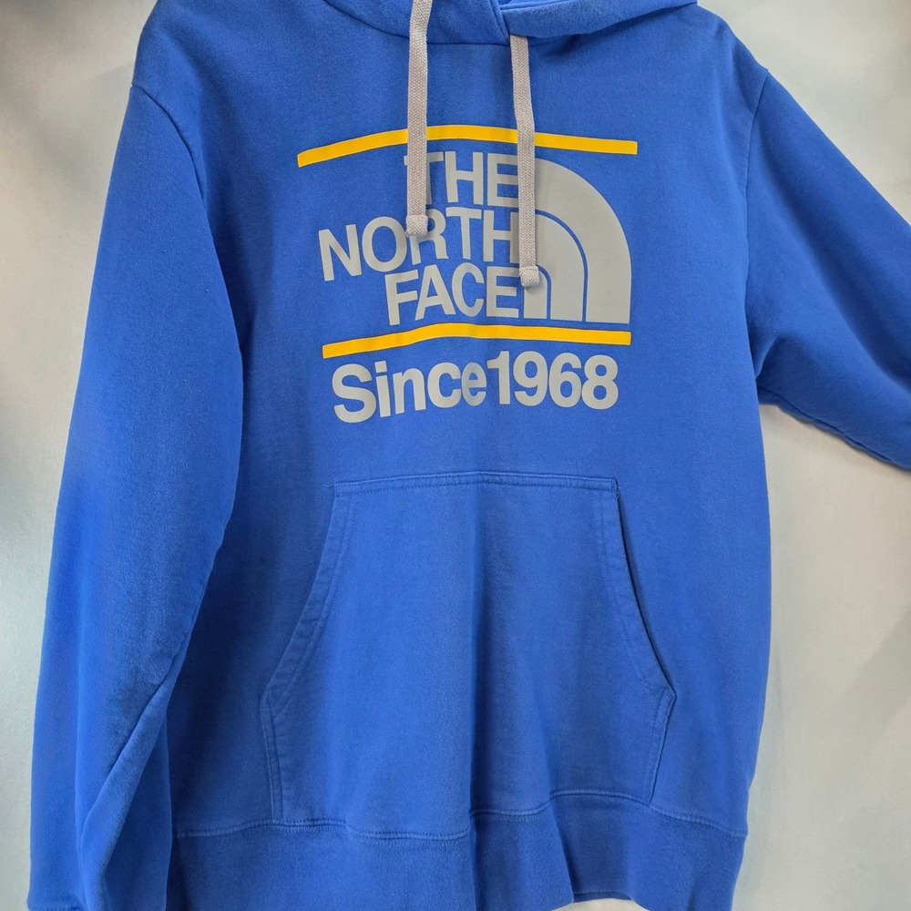 The North Face Since 1968 Blue Grey‎ Yellow Hoodie Pullover Men's LG